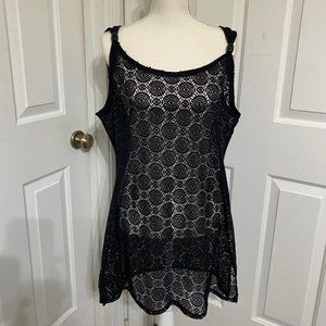 L Croft & Barrow Black Mesh Swim Coverup w/Bead Accents at Front Shoulders